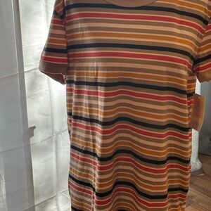 LuLaRoe Liv Brown and Black Striped Short Sleeve Top